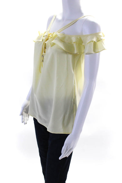 The Kooples Womens Silk Crepe Ruffled Sleeve Lace Up Blouse Top Yellow Size S