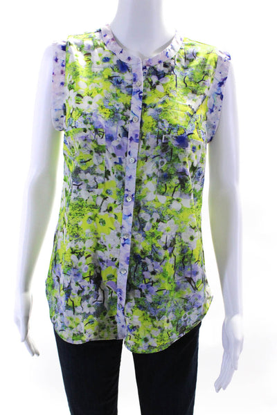PJK Patterson J Kincaid Womens Crepe Abstract Floral Sleeveless Blouse Top Green