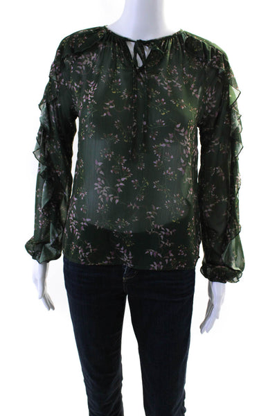 Slate & Willow Womens Sheer Green Floral Blouse Size 4 11436644
