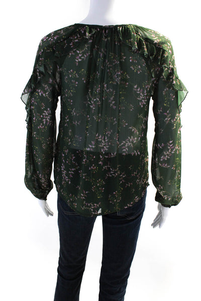 Slate & Willow Womens Sheer Green Floral Blouse Size 4 11436644