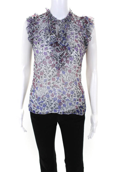 Intermix Womens Floral Ruffled Blouse Top Blue Size S