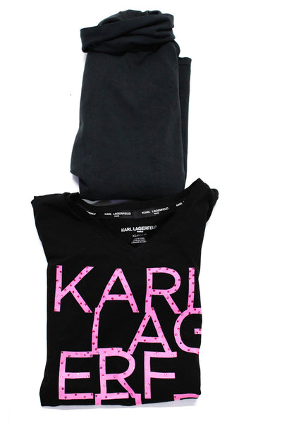 Karl Lagerfeld Women's Turtleneck Top V Neck Tee Black Blue Size XS S Lot 2