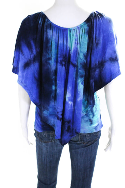 Birch Womens Elastic Off Shoulder Tie Dyed Knit Top Blue Teal Size Small