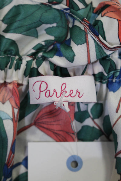 Parker Womens Elastic Off Shoulder 3/4 Sleeve Floral Silk Top White Multi XS