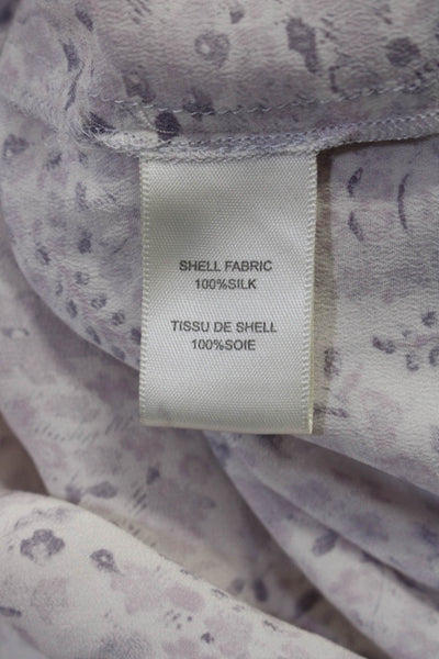 Rebecca Taylor Womens 3/4 Sleeve V Neck Floral Silk Shirt White Lavender Size 0