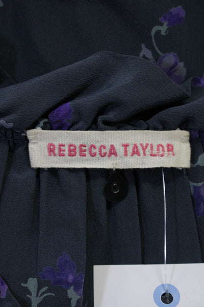 Rebecca Taylor Womens Long Sleeve V Neck Floral Silk Shirt Gray Purple Size 0