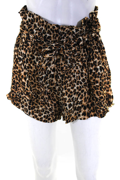 Nanushka Womens Crinkle Leopard Printed Belted Shorts Brown Size S