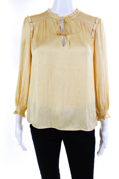 Paige Womens Ruffled Tied Ruched Blouse Yellow Size XS