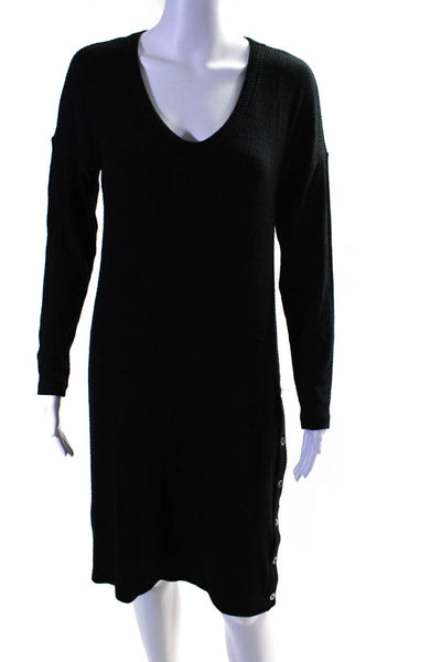 Michael Stars Womens Ribbed Knit Side Button Midi Dress Black Size Medium