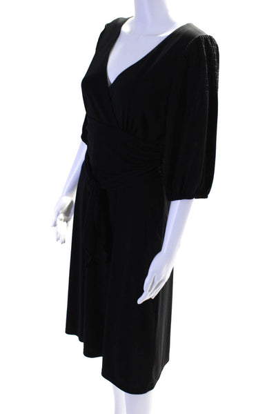 David Meister Womens Puff Sleeve Surplice Sheath Dress Black Size 8
