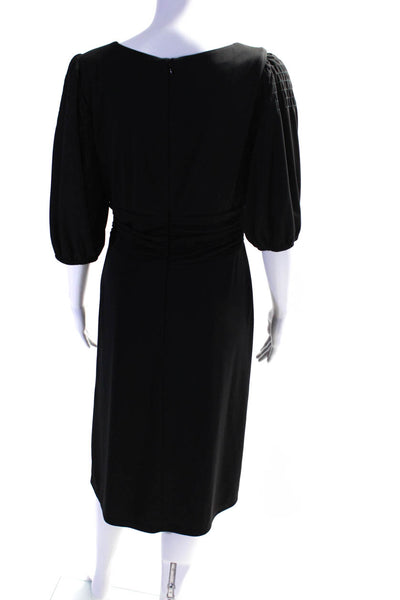 David Meister Womens Puff Sleeve Surplice Sheath Dress Black Size 8