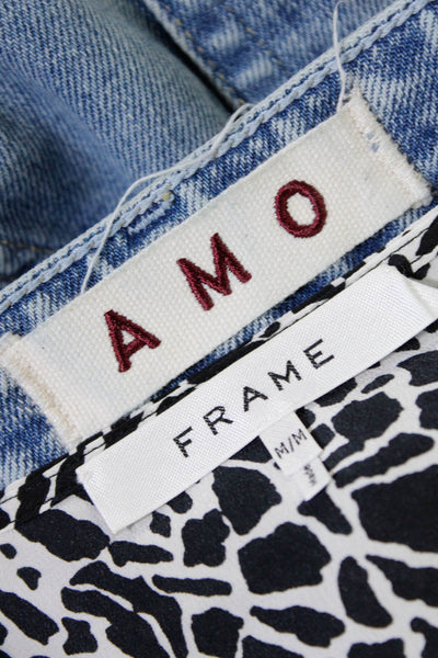 Frame Amo Womens Silk Animal Print Blouse Straight Jeans White Size M 30 Lot 2