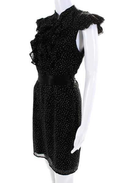 Juliette Longuet Womens Silk Chiffon Polka Dot Ruffled Sheath Dress Black Size 2