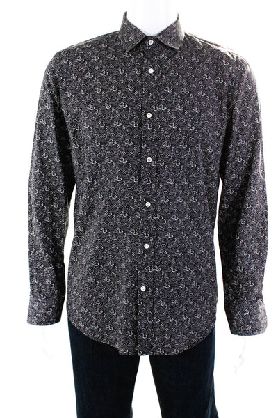 Ralph Lauren Mens Cotton Floral Print Buttoned Collared Top Black Size 16