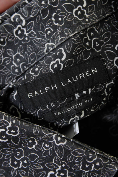 Ralph Lauren Mens Cotton Floral Print Buttoned Collared Top Black Size 16