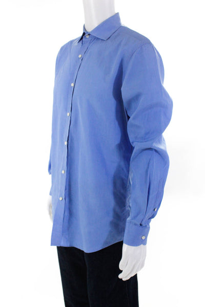 Ralph Lauren Medns Cotton Buttoned Collared Long Sleeve Top Blue Size 16