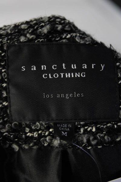 Sanctuary Womens Bobble Knit Mock Neck Trench Jacket Black White Size M