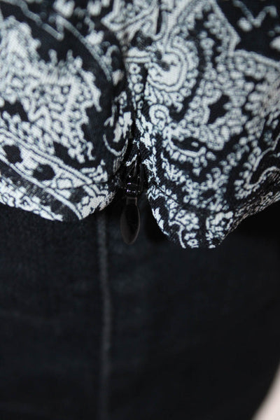 Vertigo Womens Paisley Print Lace Up Zip Hem Collared Blouse Black White Size L
