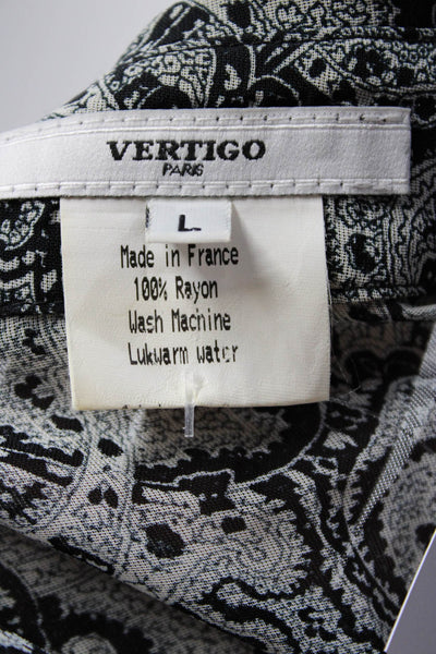 Vertigo Womens Paisley Print Lace Up Zip Hem Collared Blouse Black White Size L