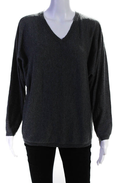 Feel The Piece Womens Cashmere Batwing Sleeve V-Neck Sweater Gray Size S