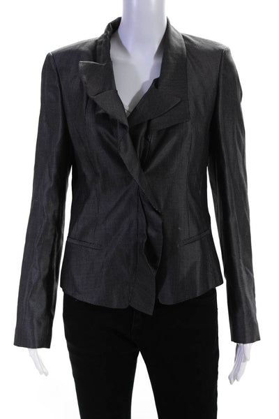 Boss Hugo Boss Womens Single Button Pointed Lapel Blazer Jacket Black Gray 4