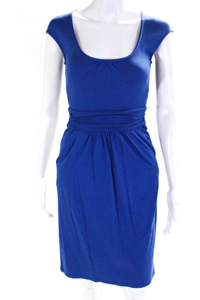 Borden Womens Scoop Neck Cap Sleeve Ruffle Pocket Dress Blue Size 2
