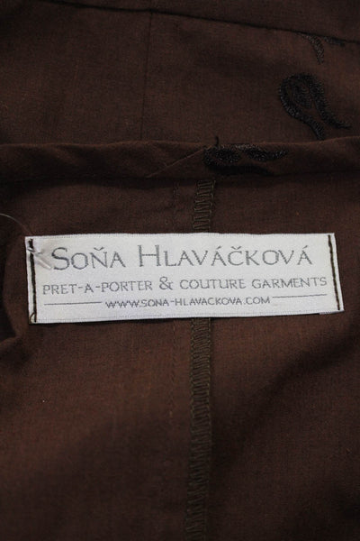 Sona Hlavackova Pret A Porter Womens Cap Sleeve Embroidery Dress Brown Size 4