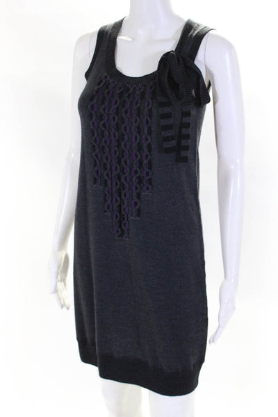 Nanette Lepore Womens Merino Wool Detailed Chest Tie Shoulder Dress Gray Size XS