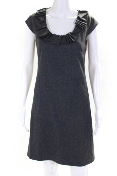 J Crew Womens Solid Wool Ruffle Scoop Neck Sleeveless Dress Gray Size 0