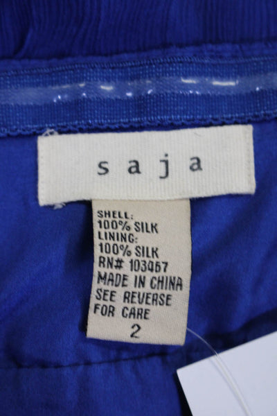 Saja Womens Solid Silk Strapless Tie Back Flutter Dress Blue Size 2