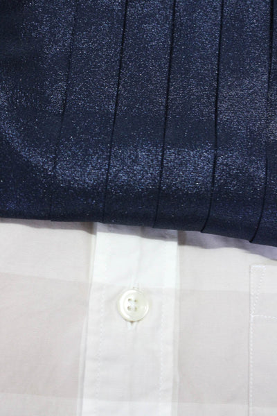 J Crew Womens Pleated Silk Cotton Button Down Blouse Blue Beige Size 0/XS Lot 2