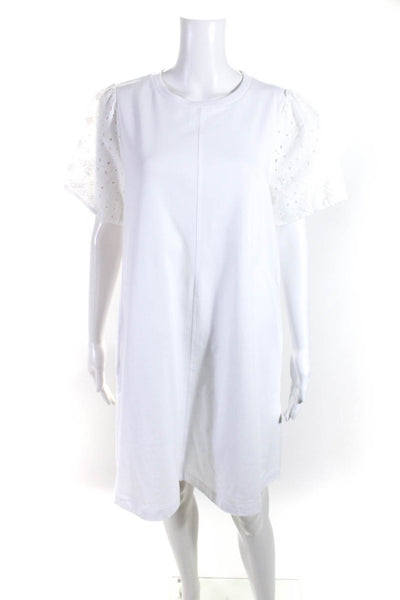 The Nines By Hatch Womens Jersey Knit Eyelet Sleeve T-Shirt Dress White Size M w