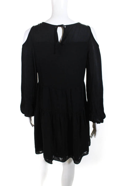 Thakoon Addition Women's Cold Shoulder Long Sleeves Tiered Mini Dress Black Size