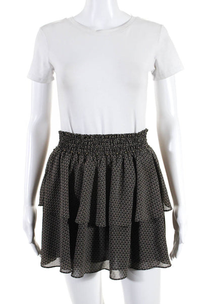 Joie Womens Chiffon Beaded Smocked Waist A-Line Mini Skirt Black Size 1