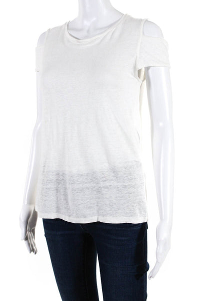 Maje Womens Linen Knit Cold Shoulder Sleeve T-Shirt Tee White Size 2