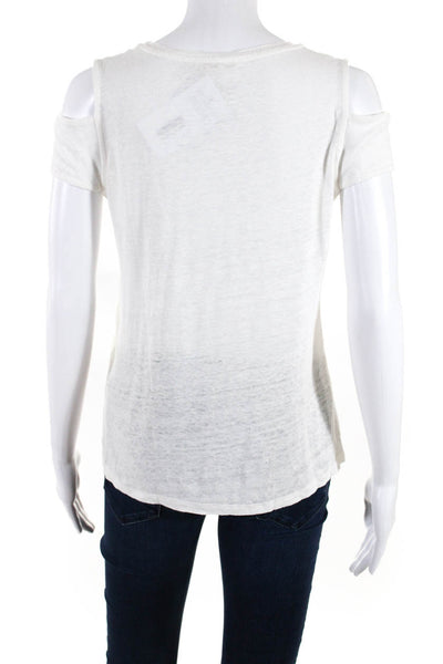 Maje Womens Linen Knit Cold Shoulder Sleeve T-Shirt Tee White Size 2