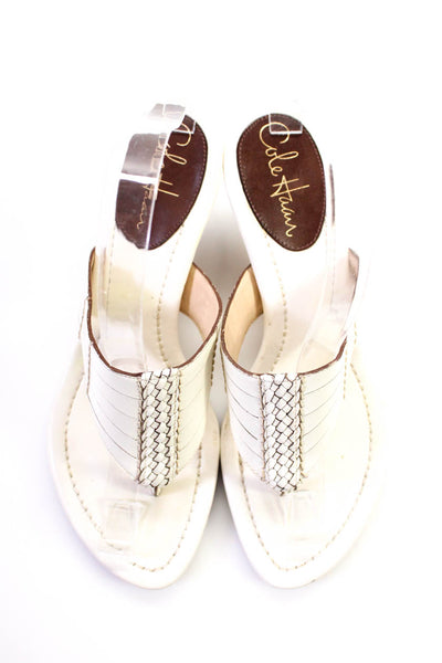 Cole Haan Womens Braided Trim T Strap Sandals White Leather Size 7.5B