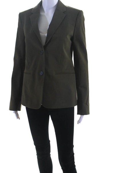 Helmut Lang Womens Long Twill Two Button Blazer Jacket Olive Green Size 4