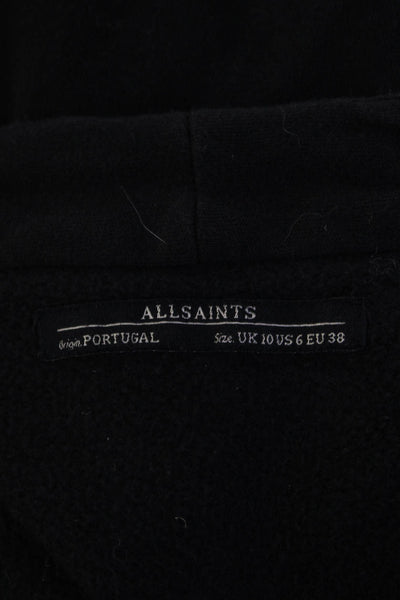 Allsaints Womens High Neck Zip Front Solid Cotton Cardigan Black Size 6