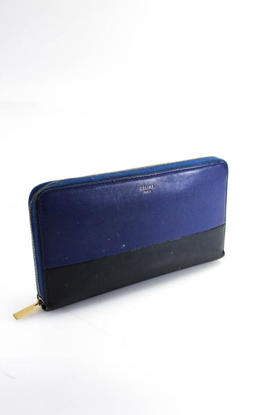 Celine Women's Leather Bicolor Zip Around Wallet Blue Black