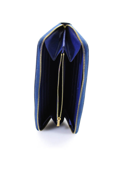 Celine Women's Leather Bicolor Zip Around Wallet Blue Black