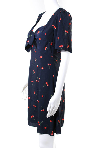 Shoshanna Womens Graphic Fruit Front Tied Darted Midi Dress Navy Size 0