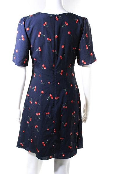 Shoshanna Womens Graphic Fruit Front Tied Darted Midi Dress Navy Size 0