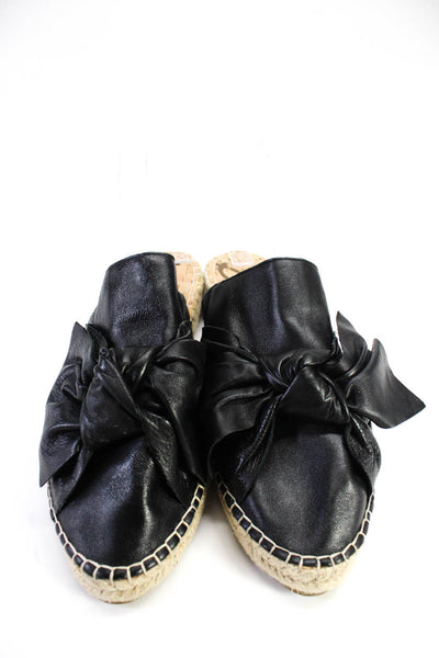 Sam Edelman Womens Knotted Bow Espadrilles Mules Black Leather Size 8