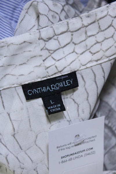 Cynthia Rowley Womens Chiffon Snakeskin Print V-Neck Sleeveless Top Gray Size L
