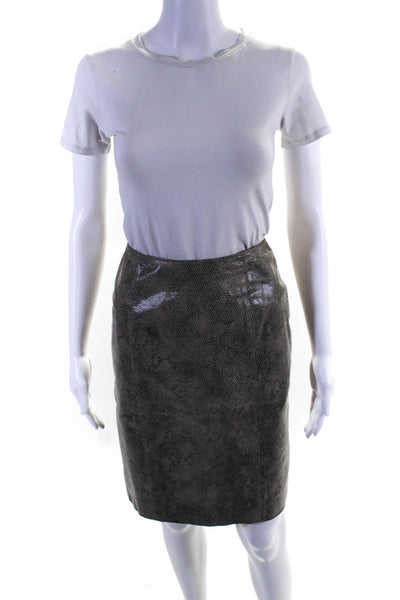Gianni Petite Womens Zip Back Animal Print Straight Midi Skirt Beige Size 4P