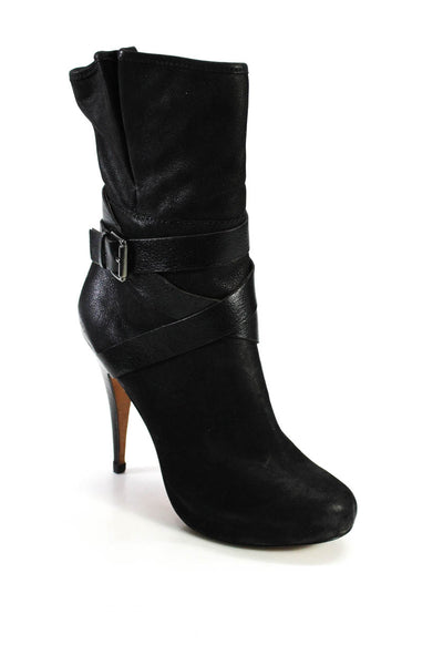Cynthia Vincent Womens Strappy Buckled Pleated Zipped Ankle Boots Black Size 7.5
