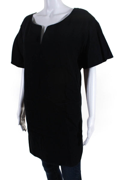 Etoile Isabel Marant Womens Y Neck Canvas Short Sleeve Tunic Blouse Navy Size 3