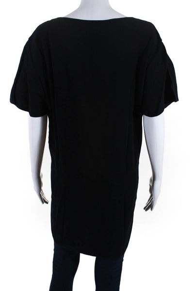 Etoile Isabel Marant Womens Y Neck Canvas Short Sleeve Tunic Blouse Navy Size 3