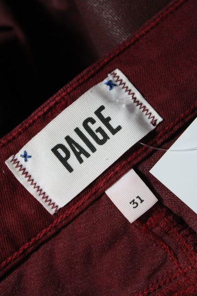 Paige Womens Coated Denim Mid Rise Skinny Jeans Red Size 31
